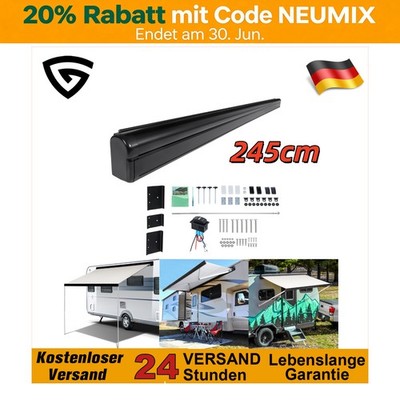 Elektrische Markise Wohnmobil Caravan Sonnenschutz Schwarz 245cm Camper