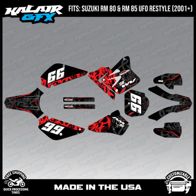 Graphics Kit for Suzuki RM85 (2001-2023) UFO RESTYLE REVOLT-Red