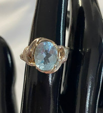 Vintage Blue Topaz Ring 925 Sterling Silver Oval 6mm Size 7 slightly worn