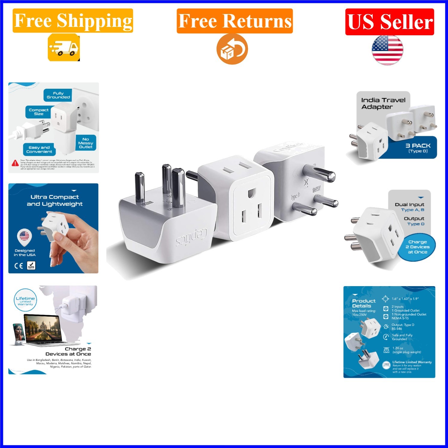 Plug, Type D, For Phones & Laptops, White