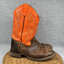 Old West Cowboy Boots Youth Size 6 D Pull On Western Leather Rodeo Riding Orange