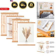 Magnetic Poster Hangers 8 Inch Set for Art Photos Canvas Wall Decor Teak 4 Pack