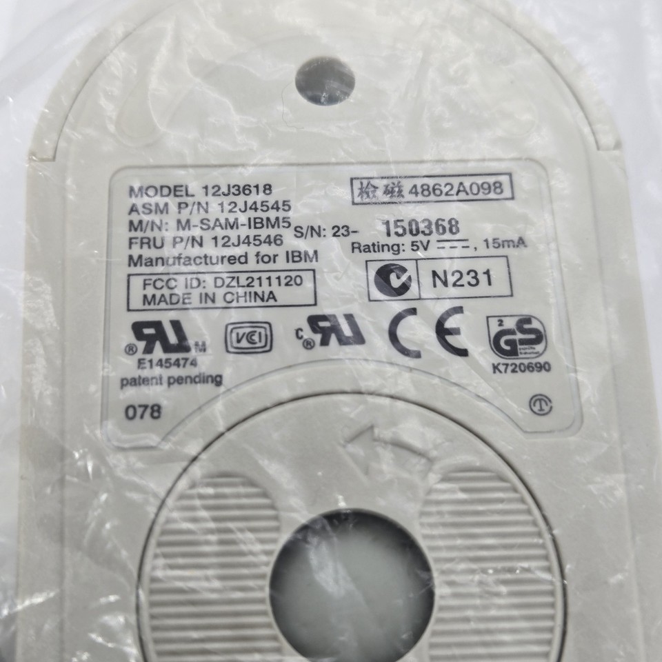Vintage White IBM PC Mouse Model 12J3618 Track Ball SEALED IN BAG P/N ...