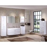 BadmöBel Badezimmer Set Waschtisch Led Spiegelschrank Hochglanz Weiß Hochschrank
