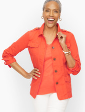 TALBOTS Montauk Cotton Twill Utilitarian Jacket Orange-Red Size LP
