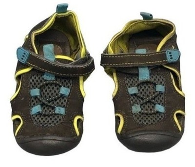 charter's brown yellow blue hook & loop kid sandal size 5 READ