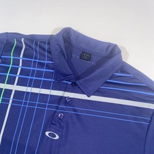 Oakley Mens Performance Polo Shirt L G Blue Plaid Golf Athletic