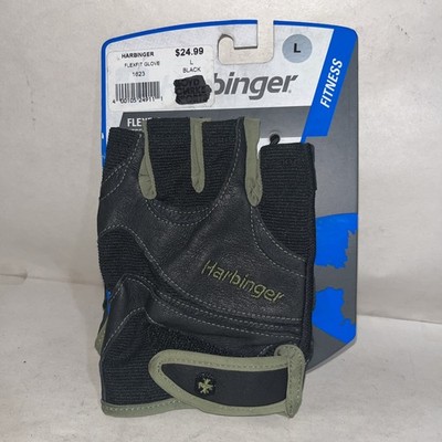 Size L- Harbinger Men s Black Flexfit Strength Weight Lifting Gloves W/ Defects