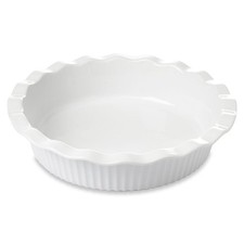 White Ceramic Pie Pan, 50 oz Ripple Edge Deep Baking Dish, 9 Inch Round Ceram...