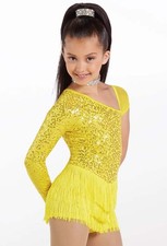 Dance Costume Weissman 12318 Medium Child Yellow Fringe Skirt Jazz Tap Sequin