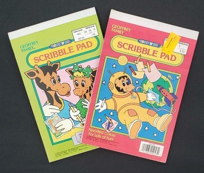 2 Vtg 1988 Toys R Us Scribble Pads Geoffrey Family 6'' X 9'' Colored Ppr 72 Sheets