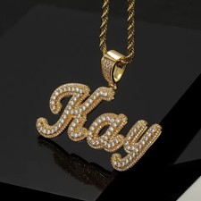 Custom Name Bubble Letters Necklace Zirconia Pendant Necklace Jewelry Rope Chain