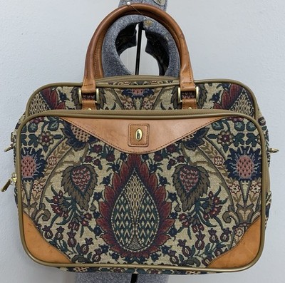 Vtg Hartmann Tapestry Flame Paisley Floral Carry On Travel Weekender Bag Leather