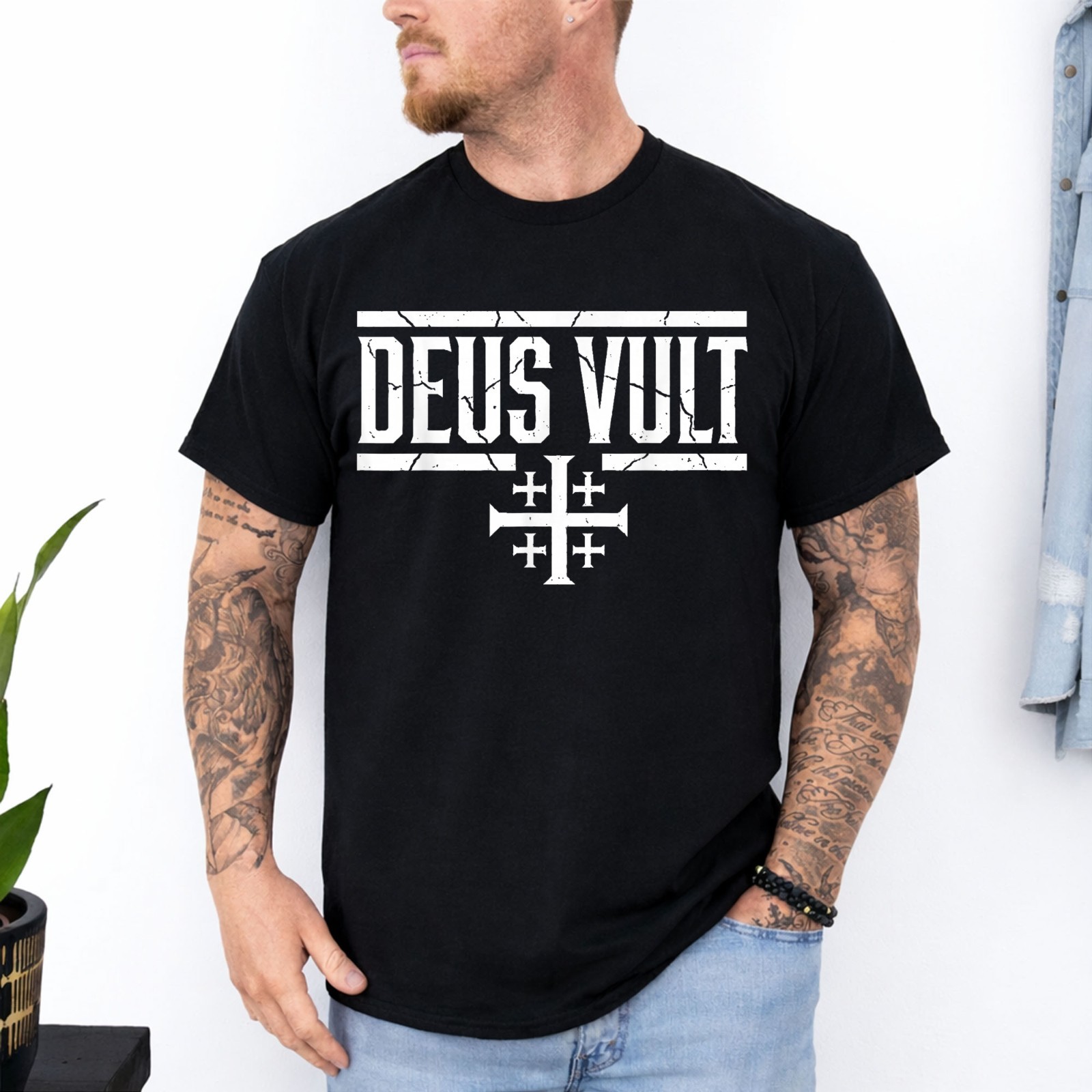 Deus Vult Crusader Knight Medieval History Jerusalem Cross T-Shirt-image