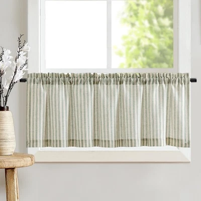 1 Stück H 40 x B 125 cm Scheibengardine modern Gestreift Leinen Gardinen mit ... - Bild 1 von 4