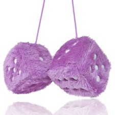Fuzzy Plush Dice for Car Mirror, Pair of Retro 3 Purple with