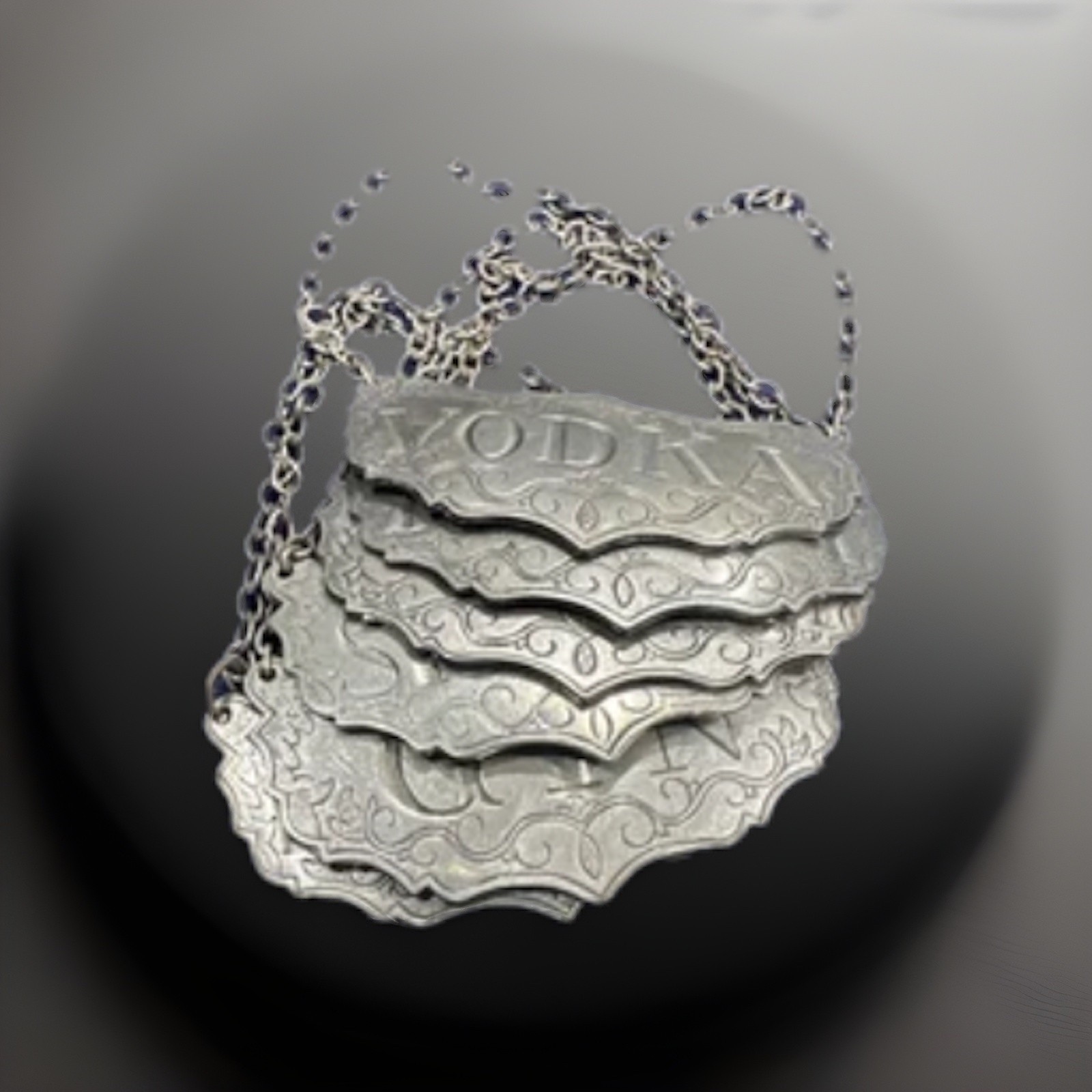 Vintage Complete Set Of 6 Stieff  Pewter Decanter Liquor Labels Tags Circa 1960s