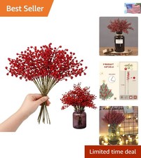 Realistic 8 Pack Red Holly Berry Stems - Perfect for Crafts and Holiday Decor