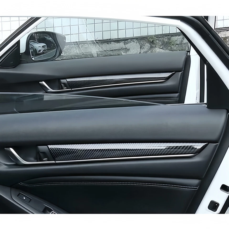 Para Honda Accord 2018-22 Estilo Fibra de Carbono Panel de Puerta Apoyabrazos Cubierta a Rayas Borde Foto 4 de 4