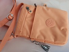 Kipling Small Peach Crossbody Bag with Metal Monkey Used Excellent Condition