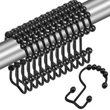 Double-Sided Matte Black Shower Curtain Hooks Stainless Steel Set of 12