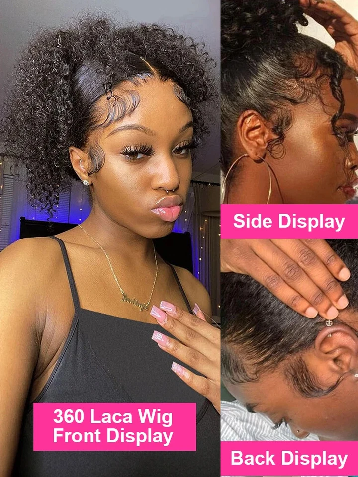 Pelucas frontales de encaje Water Wave 360 HD pelucas de cabello humano rizado cola de caballo alta onda profunda Foto 2 de 4