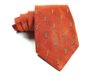 Cravate Soie Robert Talbott James Clothier USA, Orange Brûlé Motif Palmier, Large 4,25''