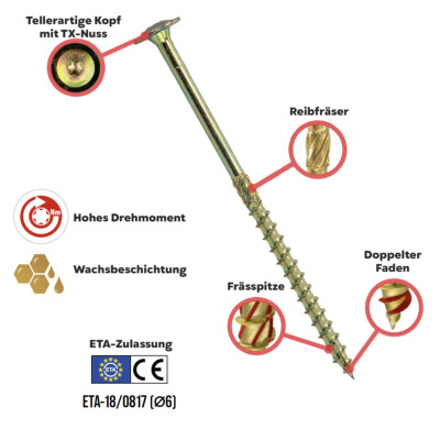 Tellerkopfschrauben 6,0 X 40 Mm, 10 Stück/Verzinkter Stahl - Mit