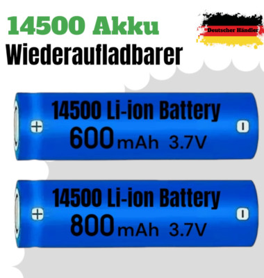3,7V Li-Ion Akku Typ AA 14500 800mAh / 600mAh 50 x 14mm Top Flat Saustark