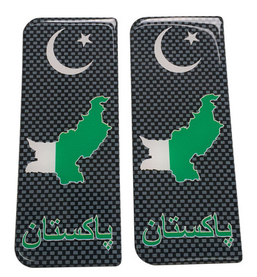 2X PAKISTAN FULL Flag - Gel Domed Number Plate Badges