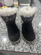 Juicy Couture Burbank Kids Embellished Rhinestones Black Bowed Fur Boots Size 1m