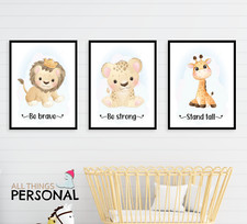 Safari Jungle Animals Nursery Print Set of 3 Wall Art Kids Bedroom New Baby Gift