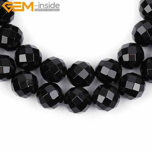 Natural Genuine Black Agate Stone Onyx Gem Beads For Jewelry Making 15" Faceted - Picture 42 of 63