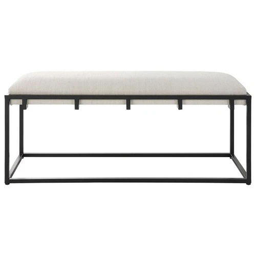 Uttermost Paradox Iron Metal and Fabric Bench in White/Matte Black - Picture 3 of 7