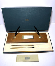 Vintage Cross 10K Gold Pen and Pencil Set Wood Base with Box Mid Century Modern