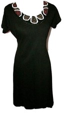 CELLBES  34/36" UK M BLACK BROWN BEADED SCOOP NECK BLACK TUNIC DRESS BNWT