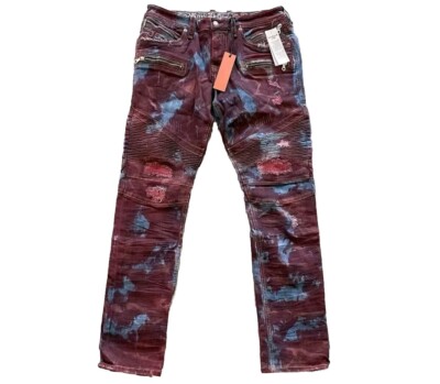 New Rock Revival Moto Elroy Distressed RIP LIKE Jeans Red Blue Men s Size 40x32