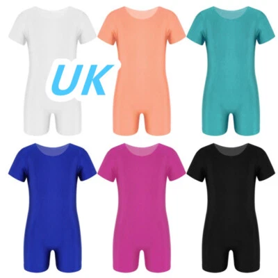 UK Kids Boys Girls Dance Leotards Short Sleeve Yoga Unitards Gymnastics Bodysuit