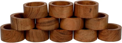Handmade Acacia Wood Napkin Ring Set of 12 for Dining Wooden napkin Ring