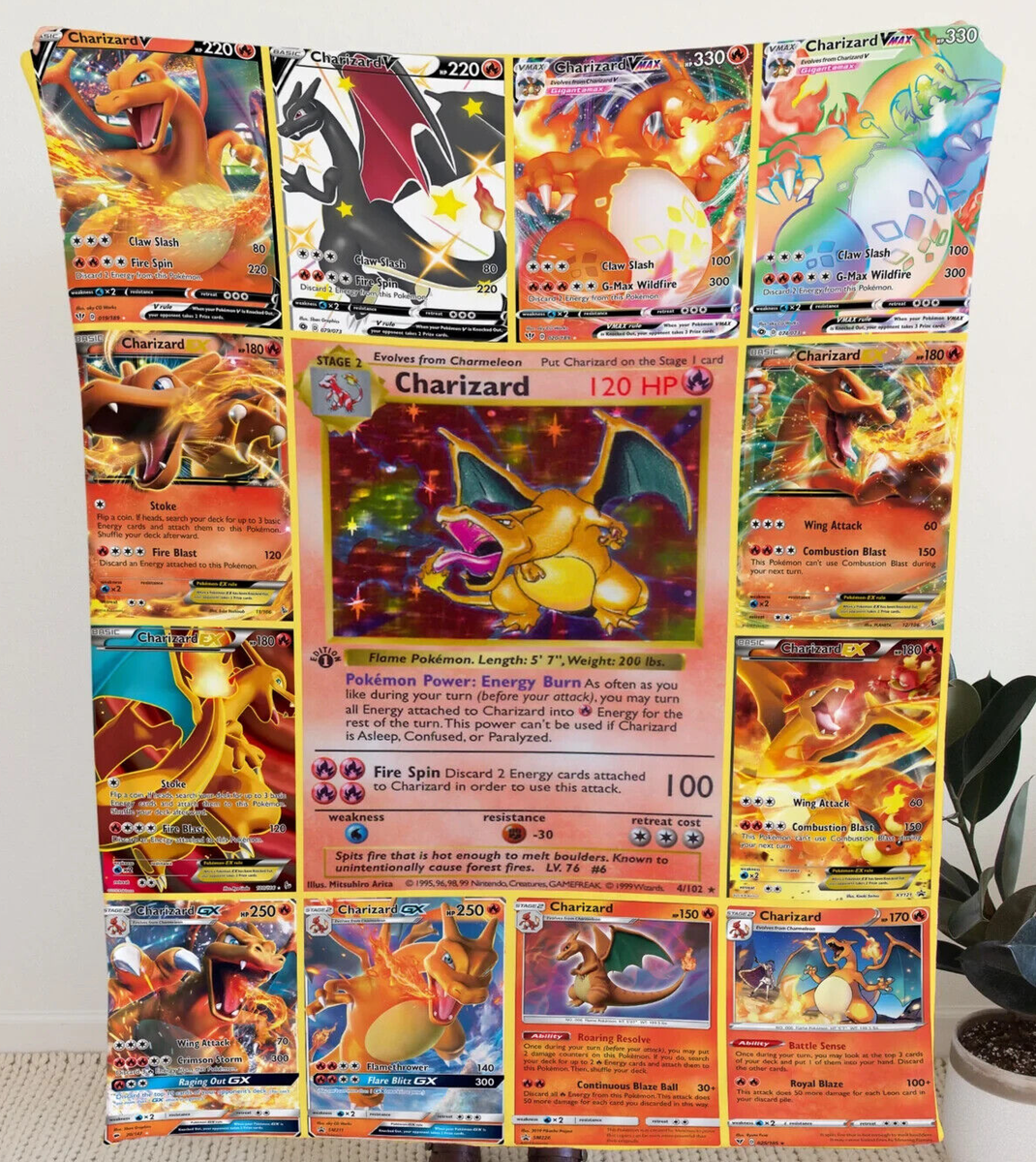charizard pokemon card blanket Extra Large Rare Pokemon Charizard Blanket Large Thick