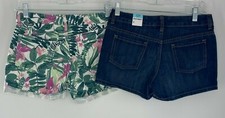 Lot of 2 Old Navy Shorts Mini-Shorty Foral Jean Shorts Rolled Hem Demin Girl 12