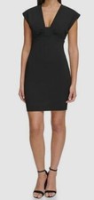 Guess Women's Black Solid Cap Sleeve Bodycon Mini Dress Size 12