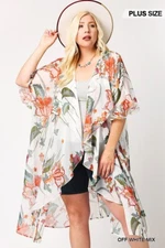 Gigio By Umgee Kimono Size XL White Floral Summer Beach Cover  Coastal Tropical