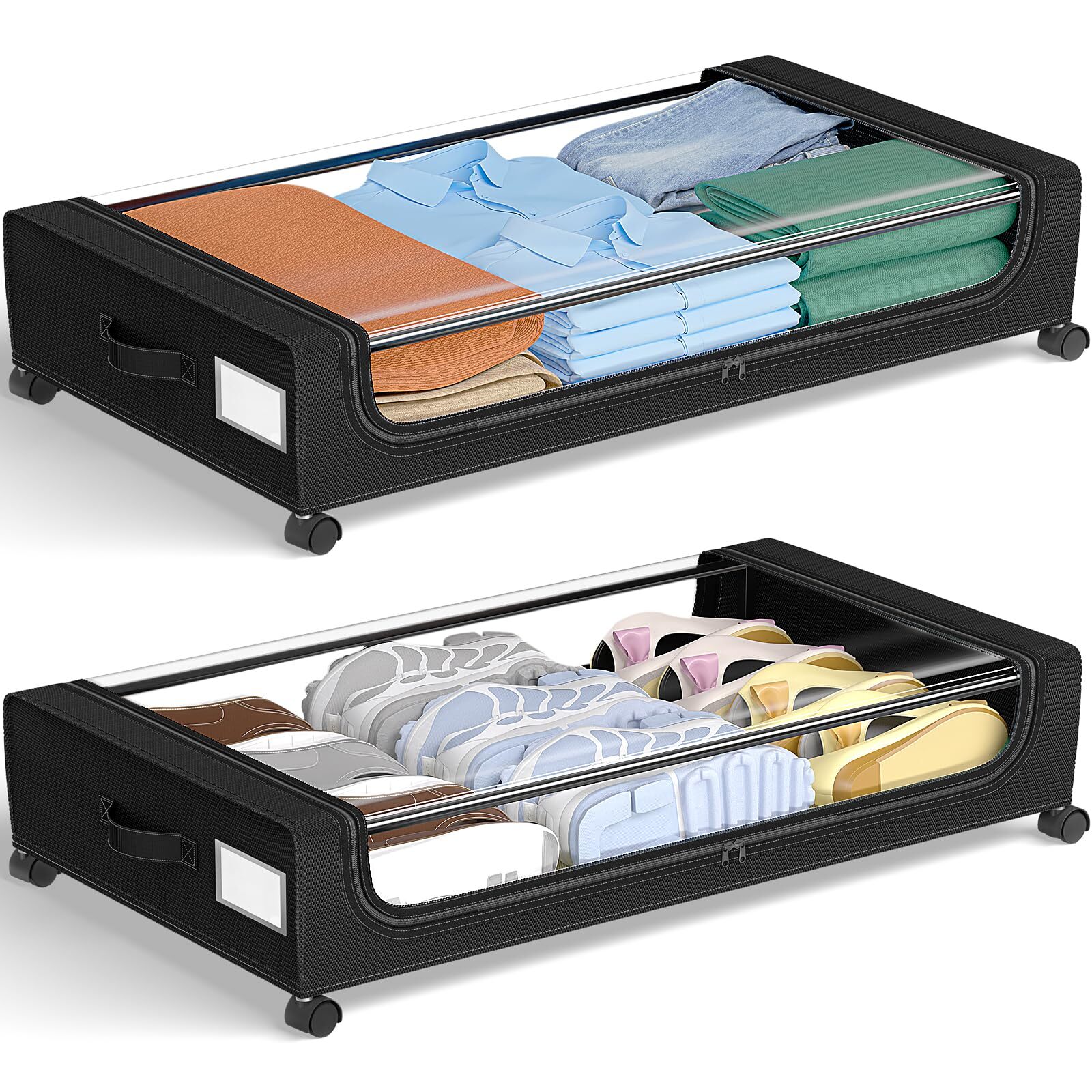 XXL 48L Under Bed Storage Container with Wheels and Clear Lid-image