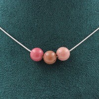 Halskette 3 Perlen Rhodonit 8 Mm Edelstahlkette Halskette Frauen, MäNner
