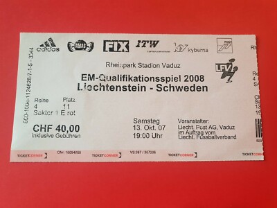Used Ticket UEFA EURO 2008 Quali Liechtenstein vs Schweden Sweden