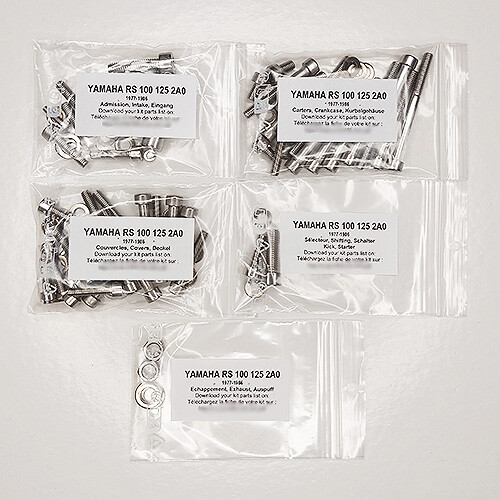 Kit vis allen inox Yamaha RS 100 et 125, visserie moteur de prestige