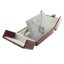 Red Faux Leather Charm Pendant Box Display Jewelry Gift Box Double Door