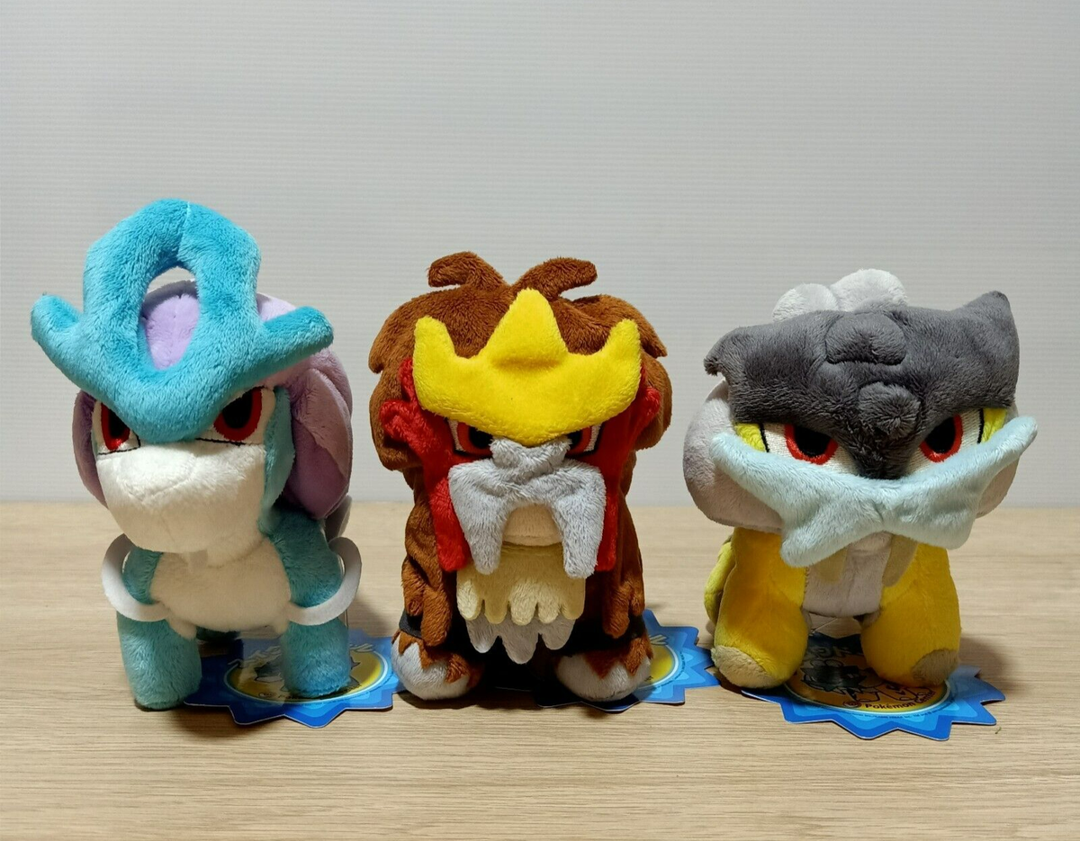 Pokemon Center 2009 Pokedoll Suicune Raikou Entei Set 3 Plush Doll
