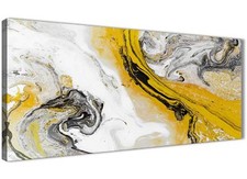 Mustard Yellow and Grey Swirl Bedroom Canvas Wall Art - Abstract Print